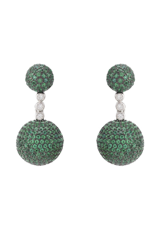 Monaco Sphere Drop Earrings Silver Emerald Green CZ