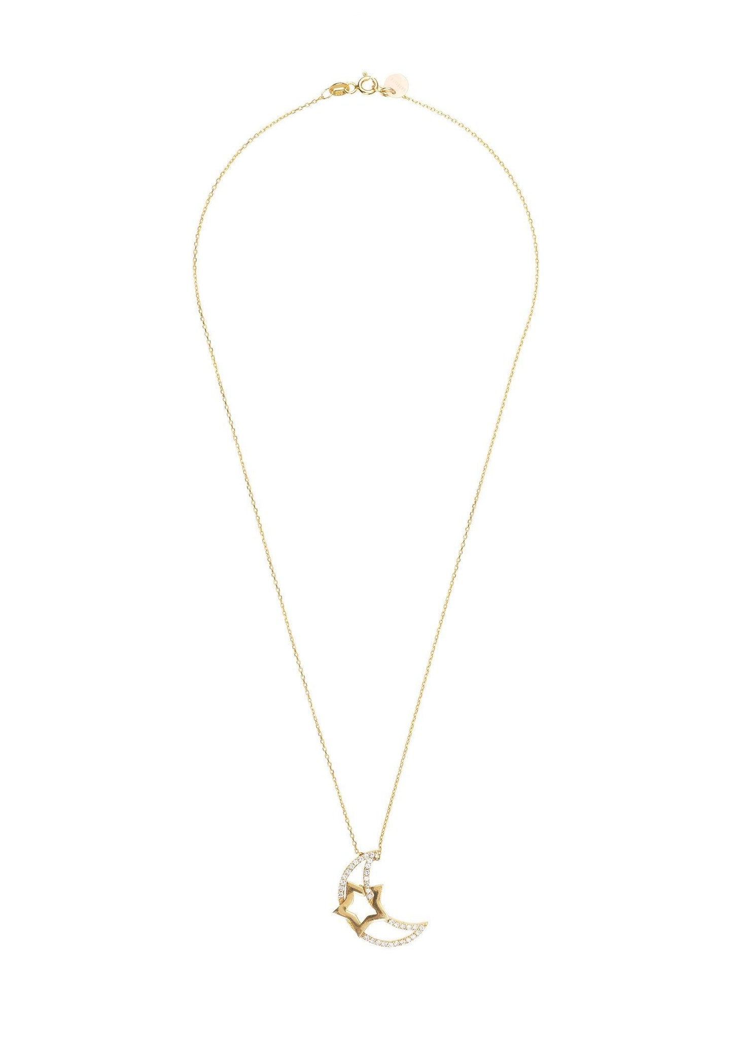 Crescent Moon & Star Pendant Necklace Gold - Luxverse