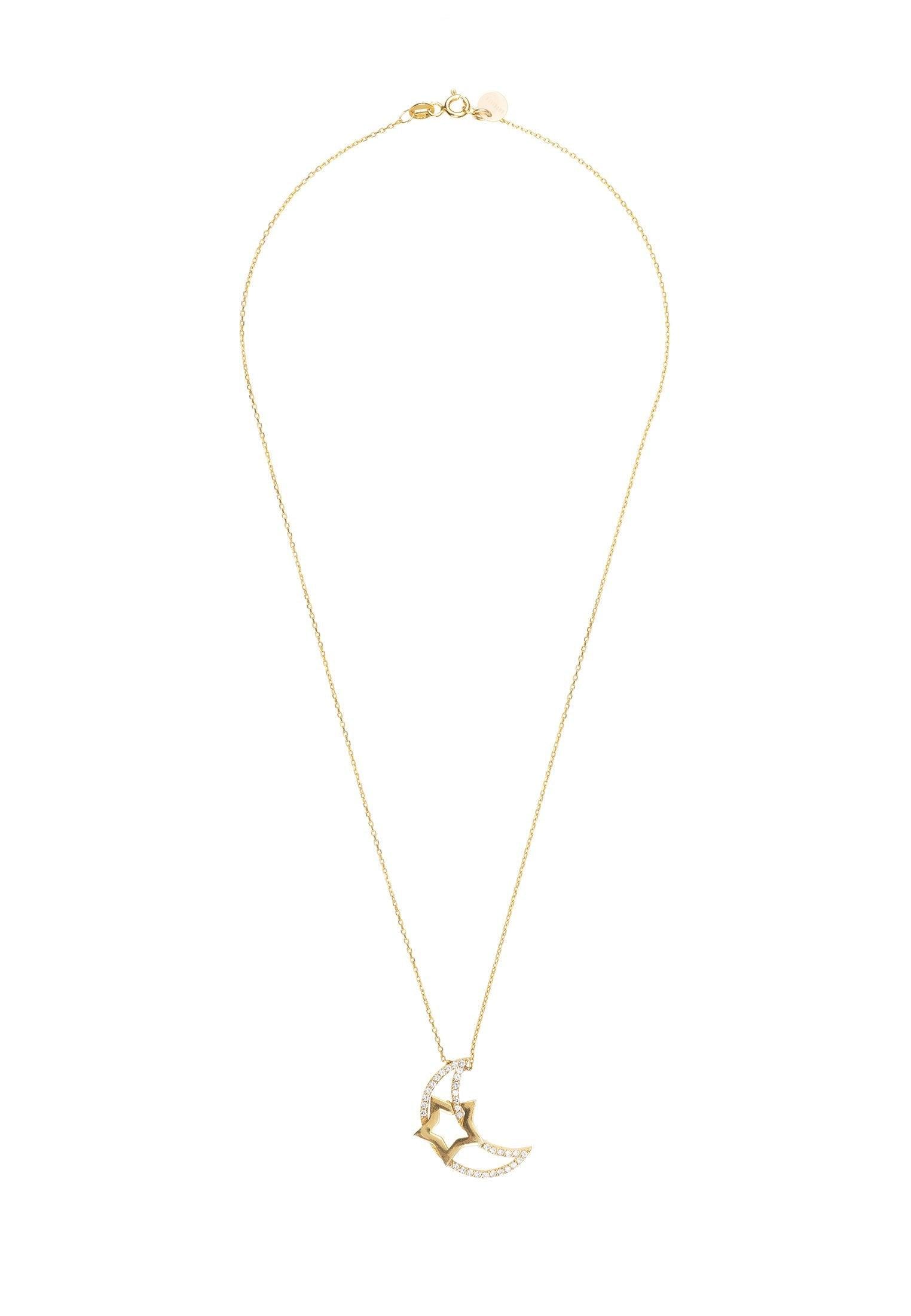 Crescent Moon & Star Pendant Necklace Gold - Luxverse