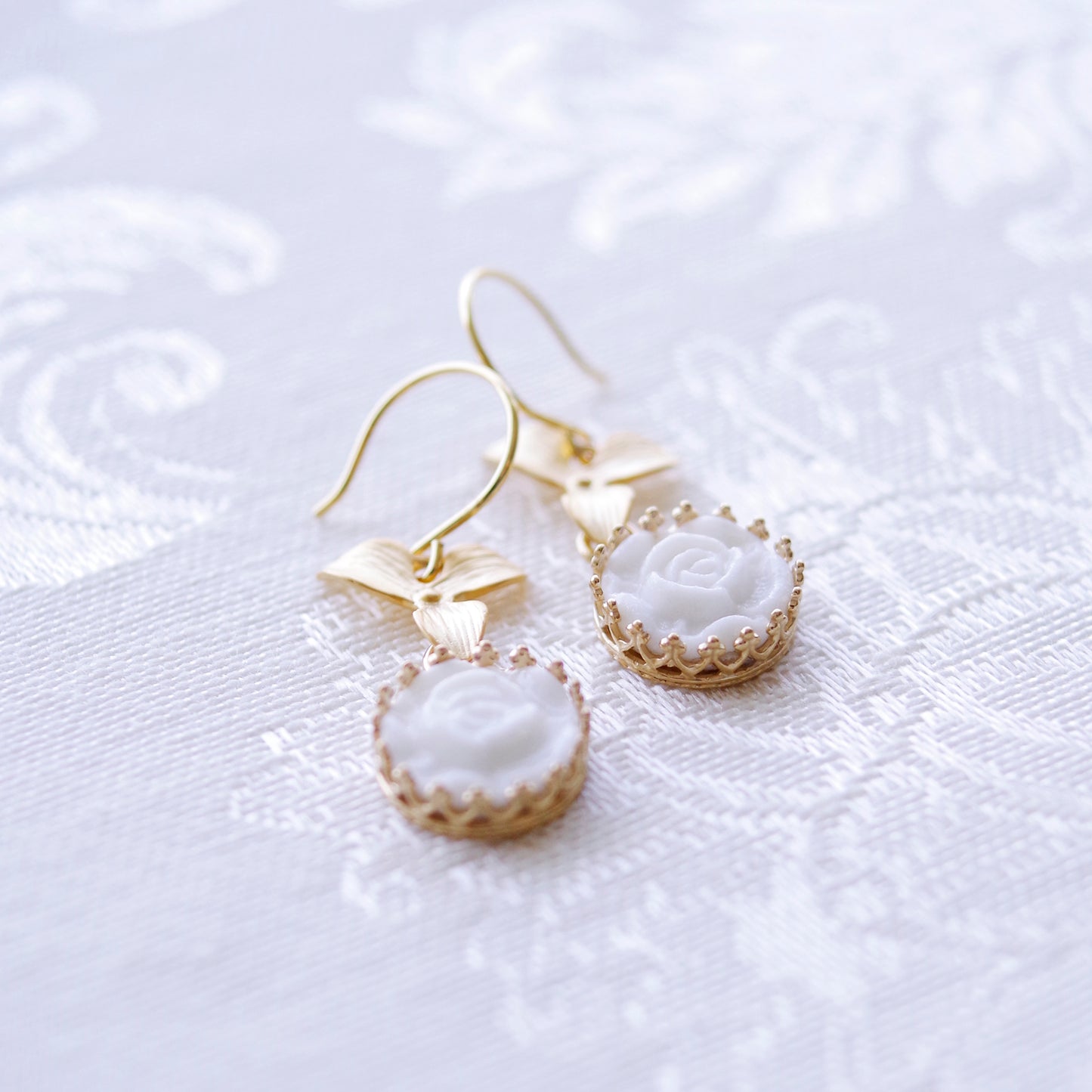 Mini Porcelain Moonlight Rose Drop Earrings