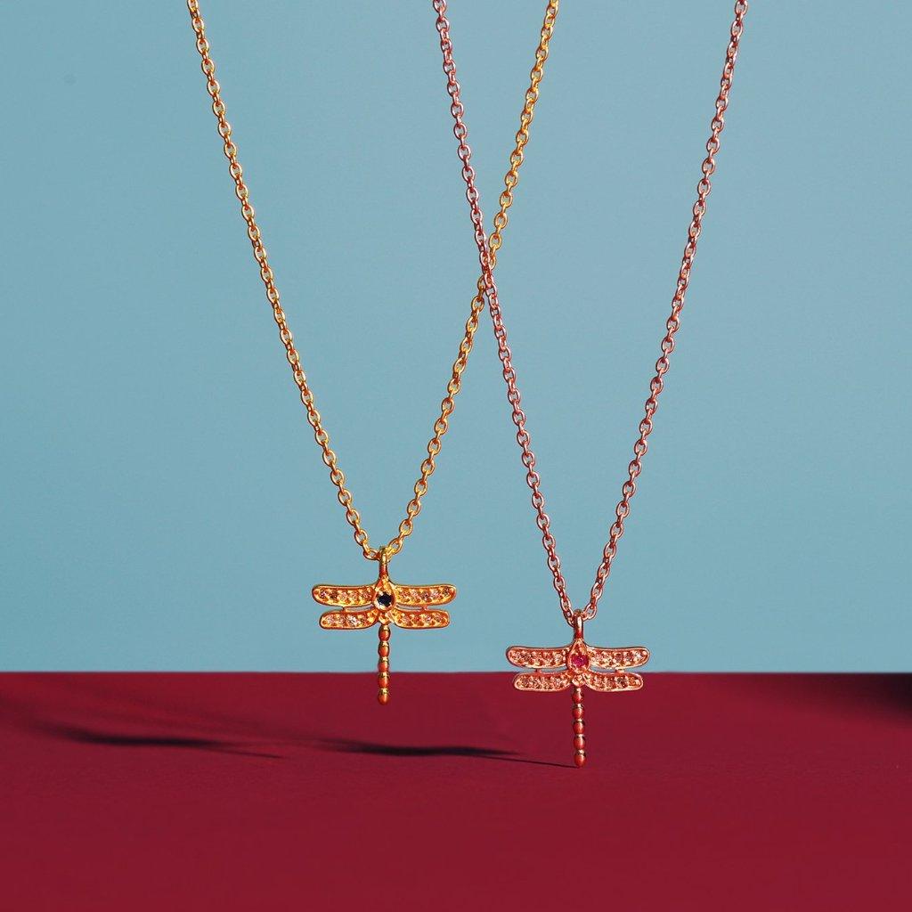 Diamond & Ruby Dragonfly Necklace Rosegold - Luxverse