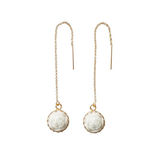 Mini Porcelain Rose With Gold-Filled Chain Earrings