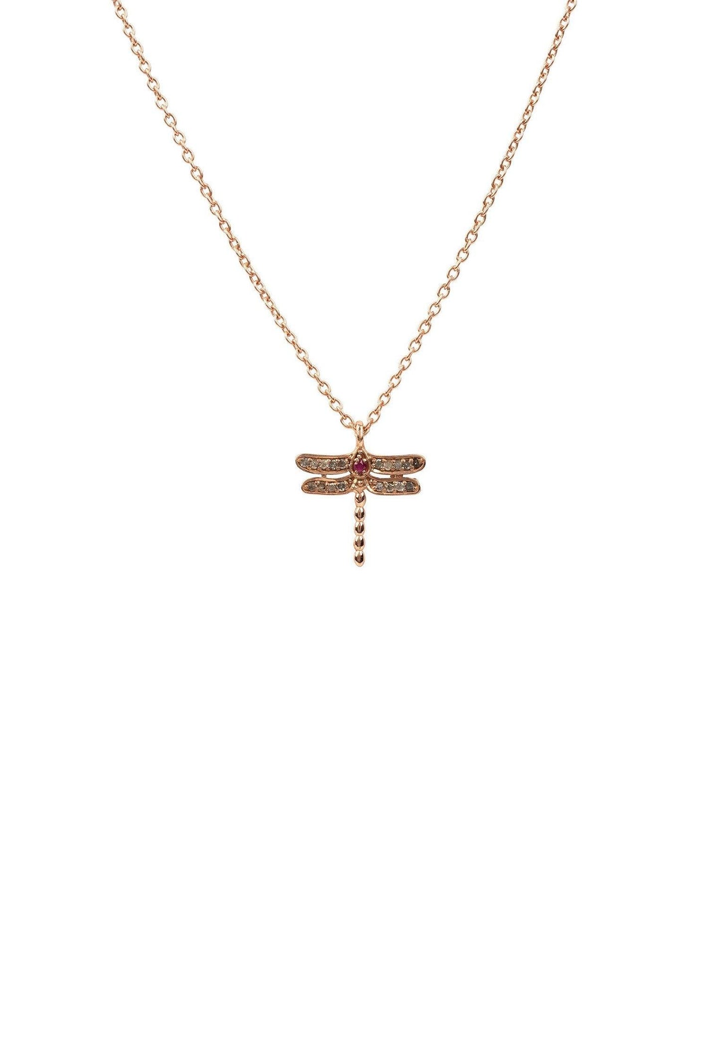 Diamond & Ruby Dragonfly Necklace Rosegold - Luxverse