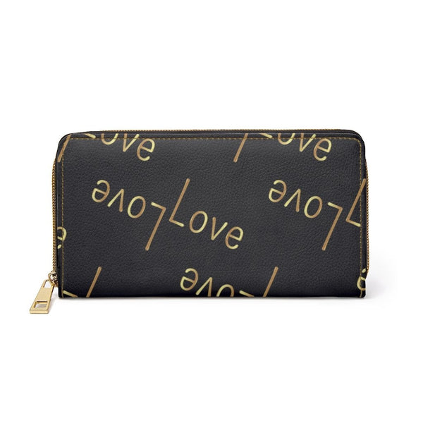 Zipper Wallet, Black & Beige Love Graphic Purse