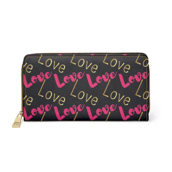 Zipper Wallet, Pink & Gold Love Graphic Purse