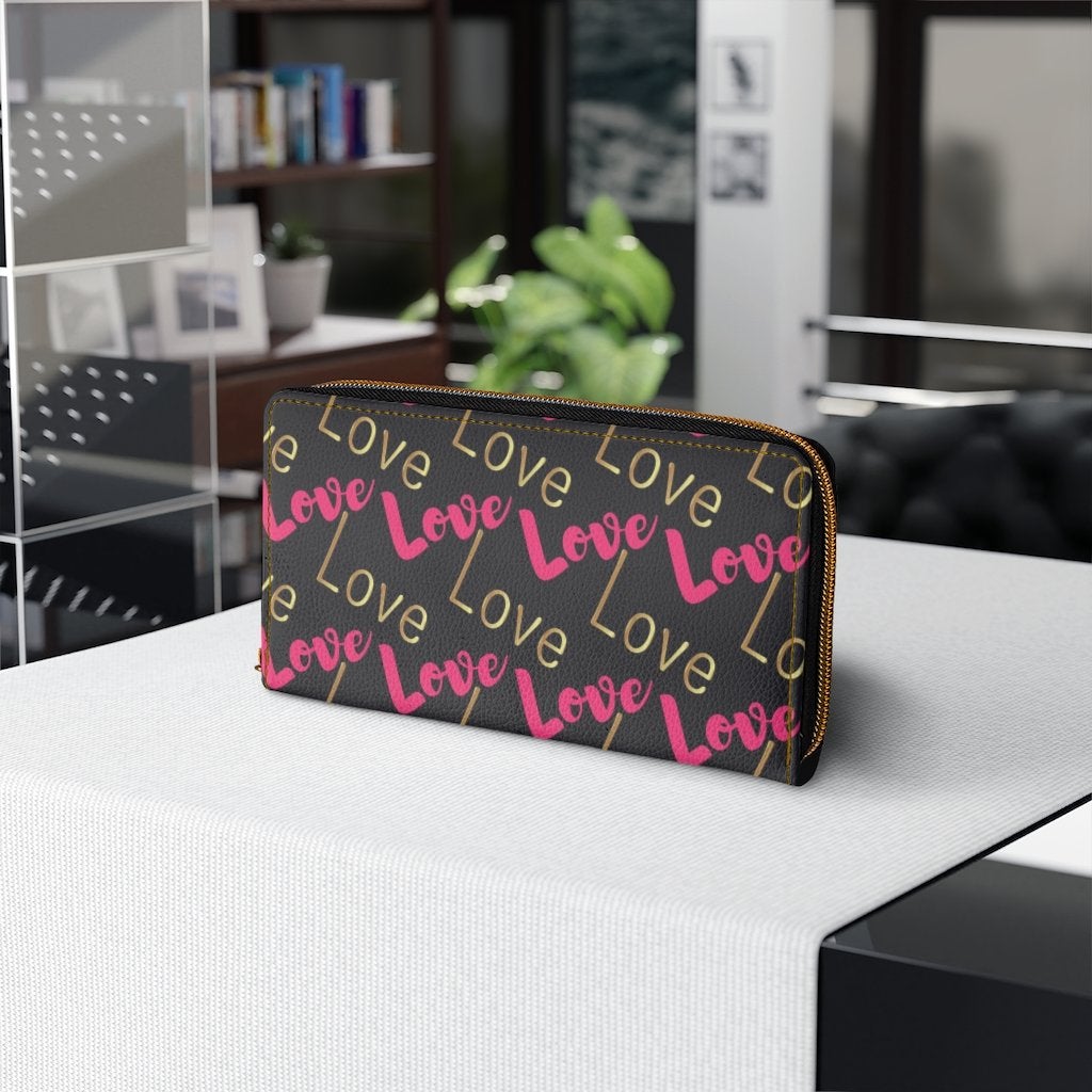 Zipper Wallet, Pink & Gold Love Graphic Purse